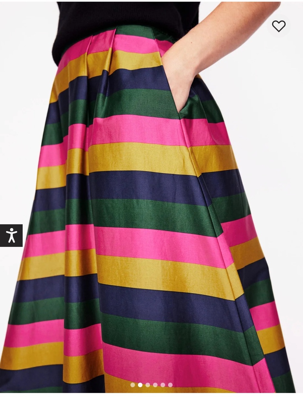 NWT Boden Isabella Cotton Sateen Skirt
Pine, Multi Stripe With Pockets - Picture 3 of 8